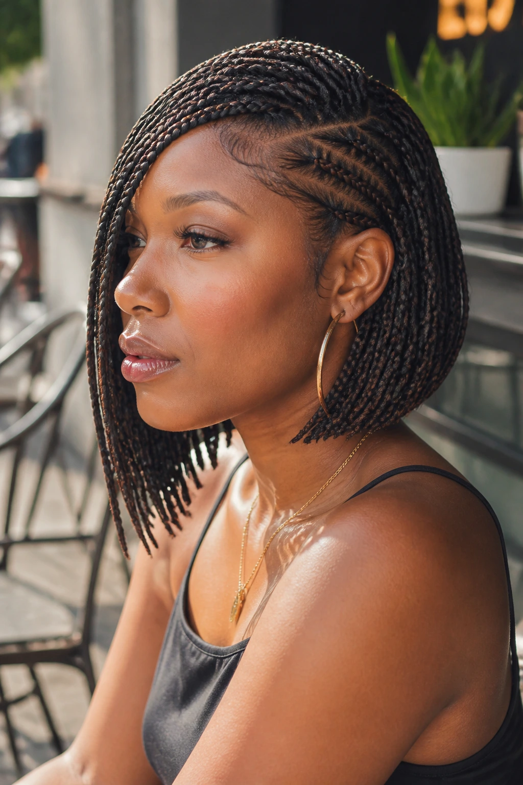 Side-swept lemonade bob braids close-up portrait