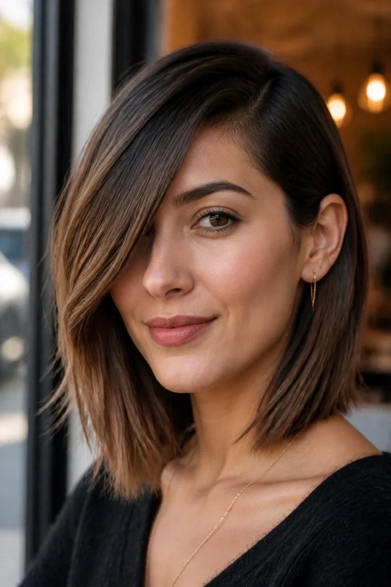 23 Lob Hairstyles With Bangs for Round Faces