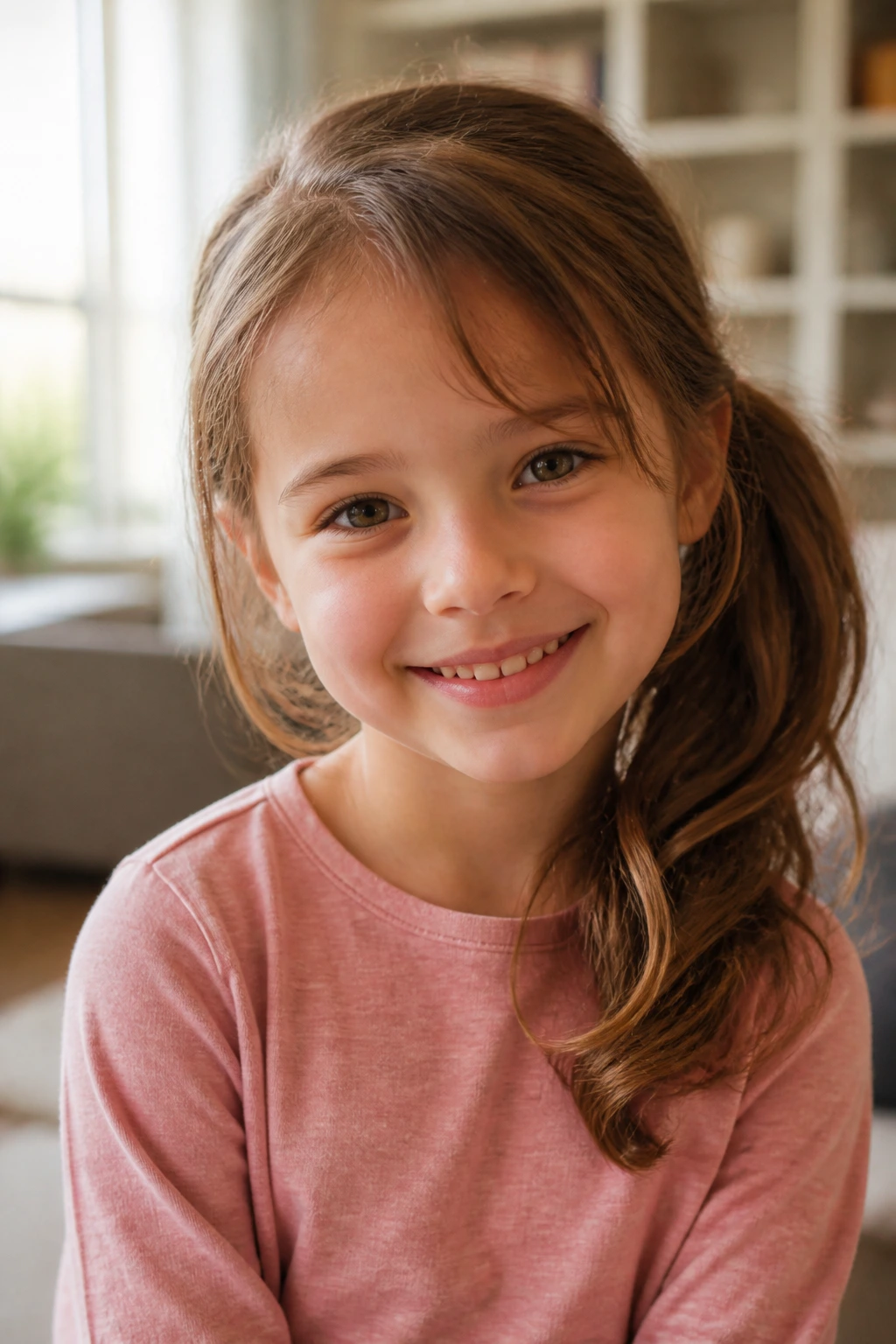 Close-up of a girl with a side-swept ponytail