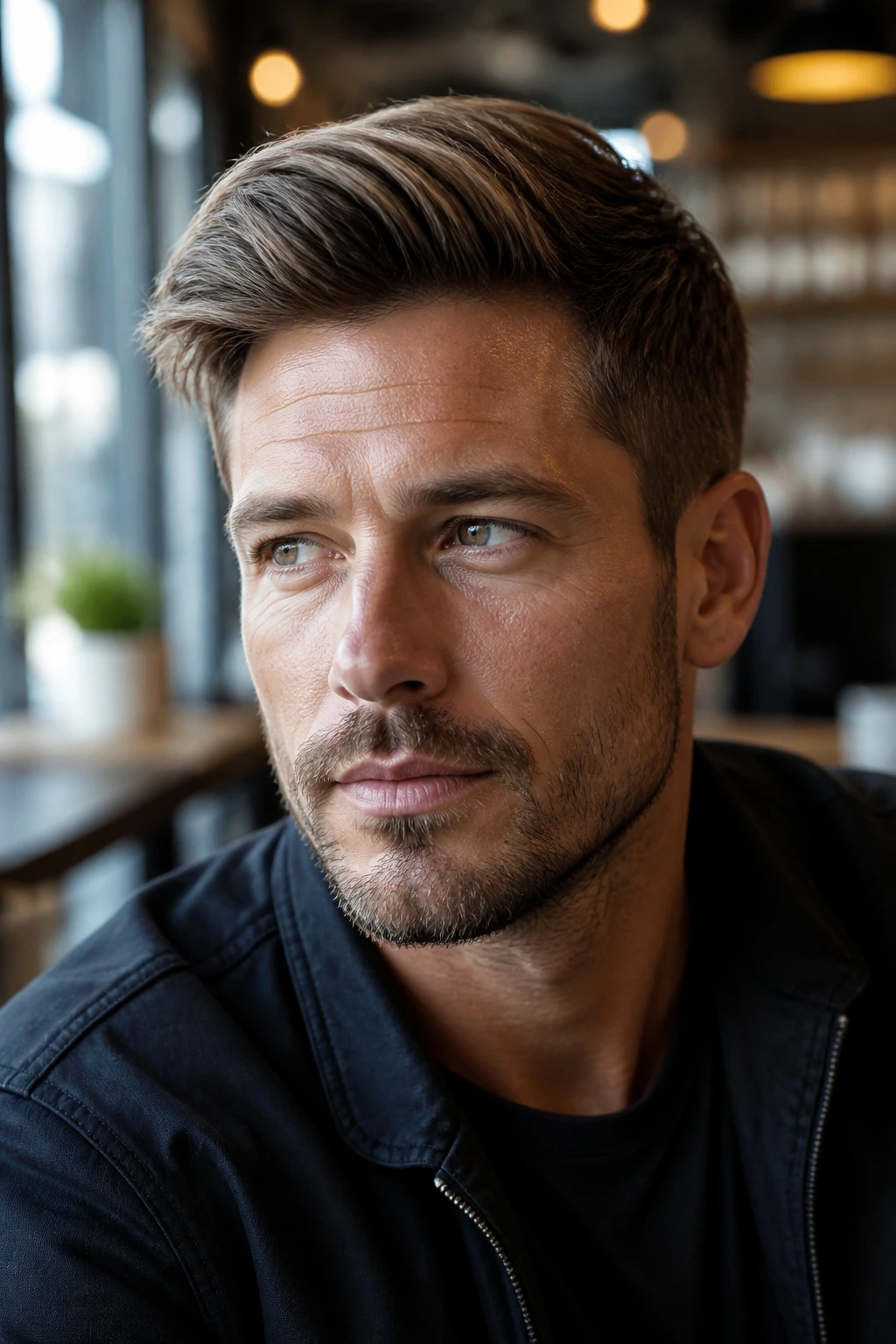 Close-up of a man with a side-swept soft quiff and gentle lift