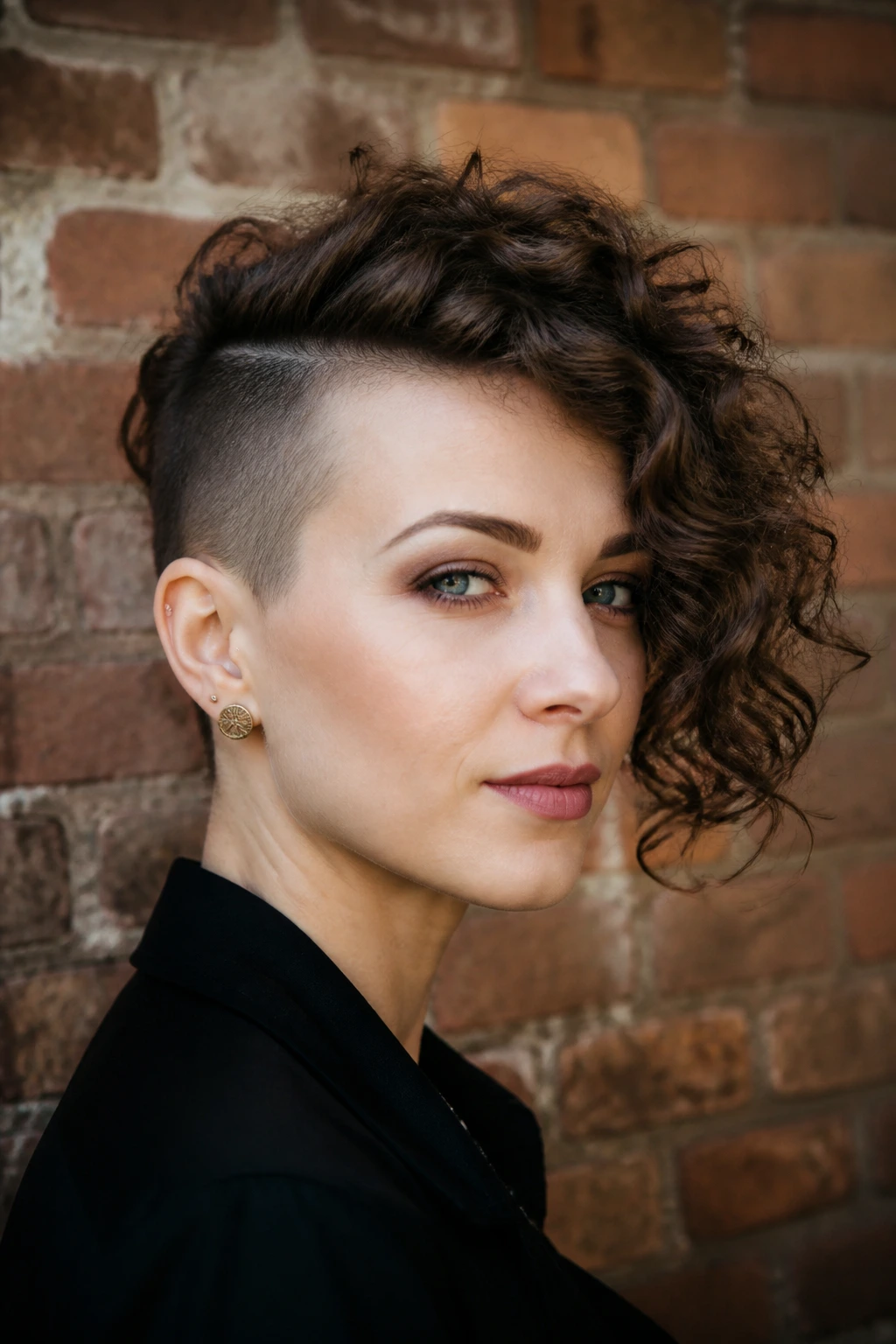 Portrait of person with side undercut and curls