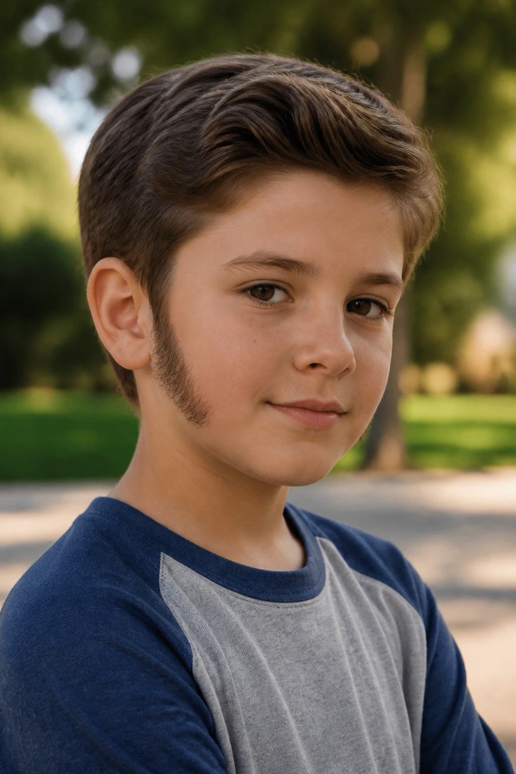 Portrait of a boy with sideburn sweep beard on a real head