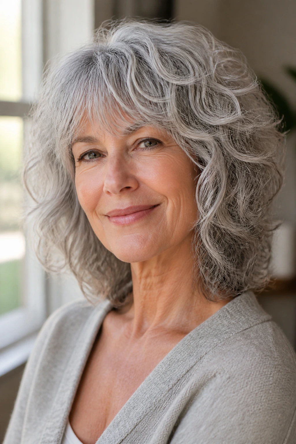 Portrait of a woman with silver-blend shag