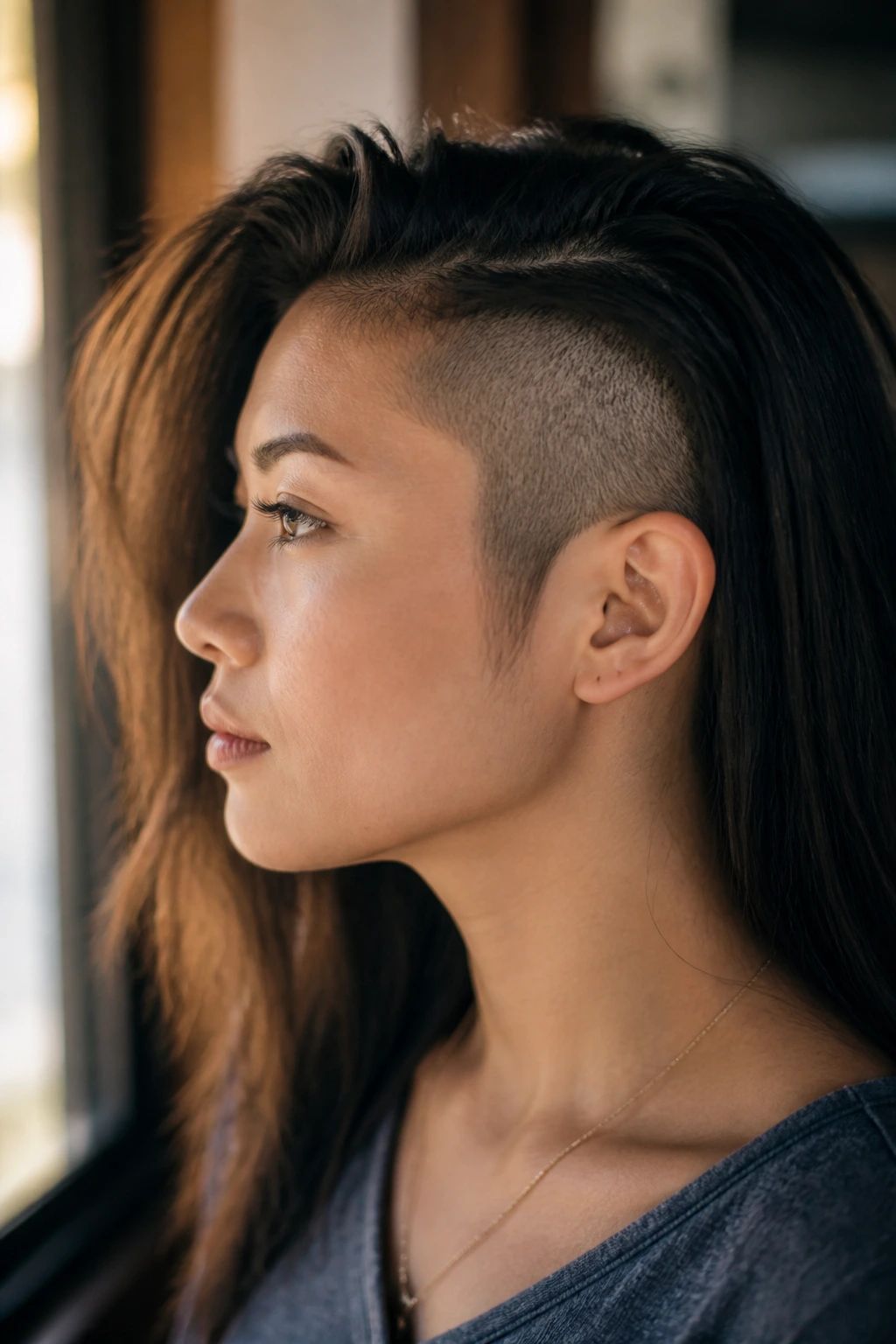 Side profile showing a single side panel undercut