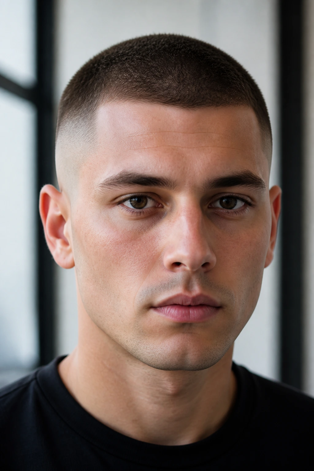 Close-up portrait with skin fade and buzz cut