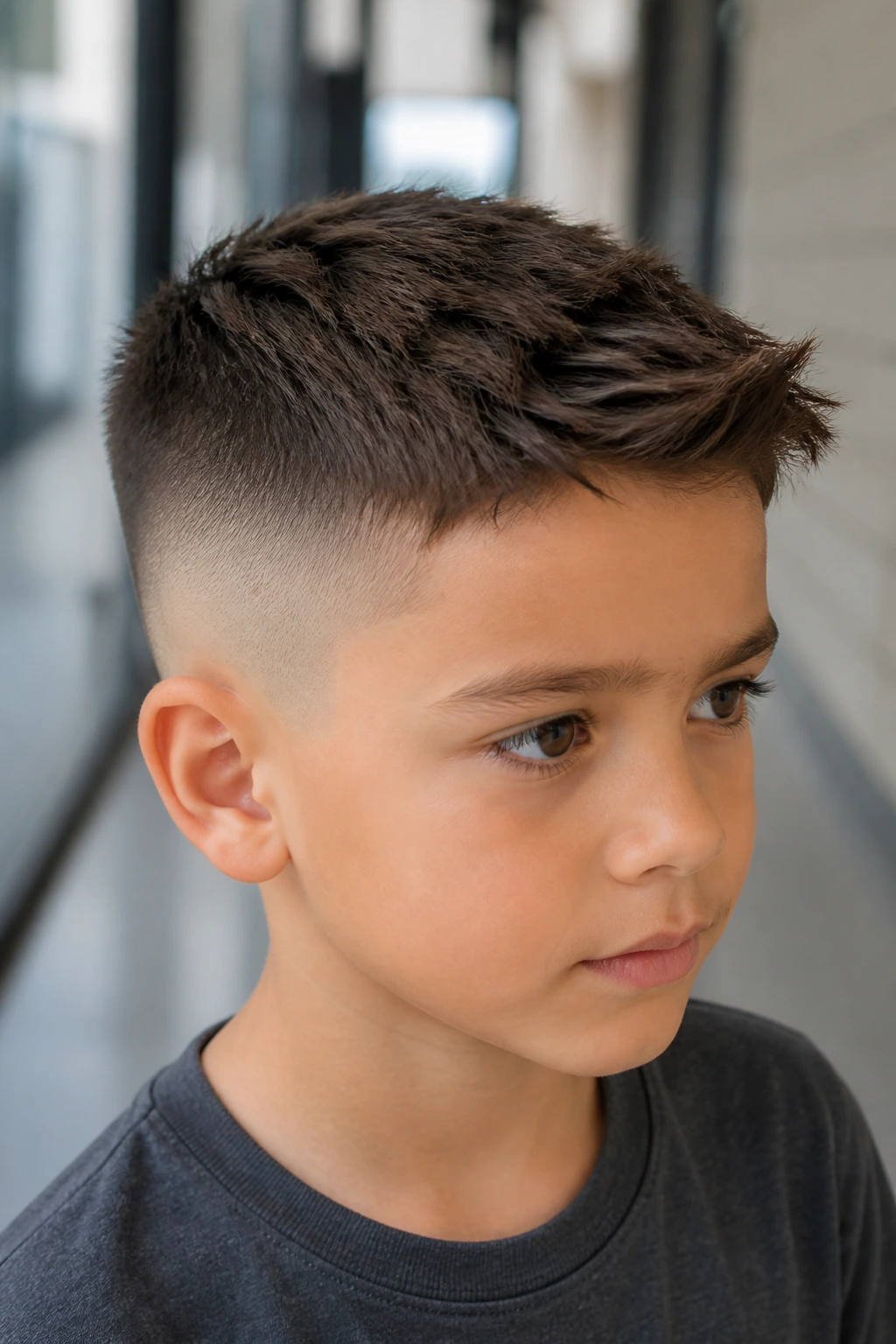 Child with skin fade and textured top hairstyle