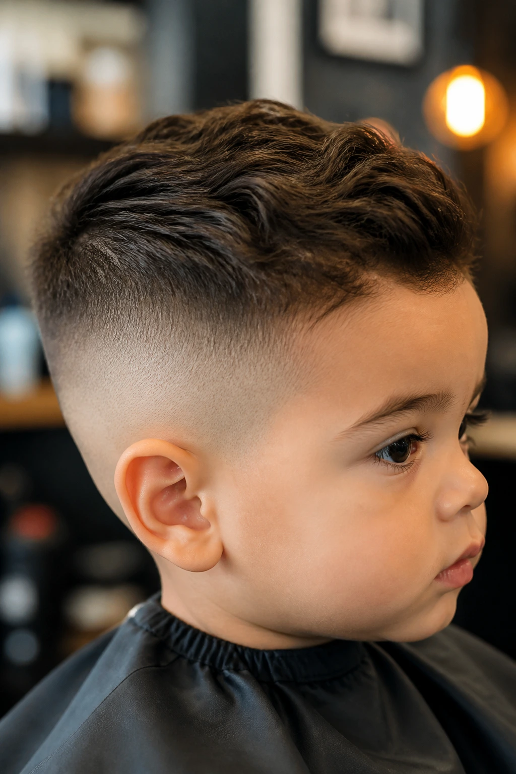 Close-up toddler with skin fade and natural top hairstyle