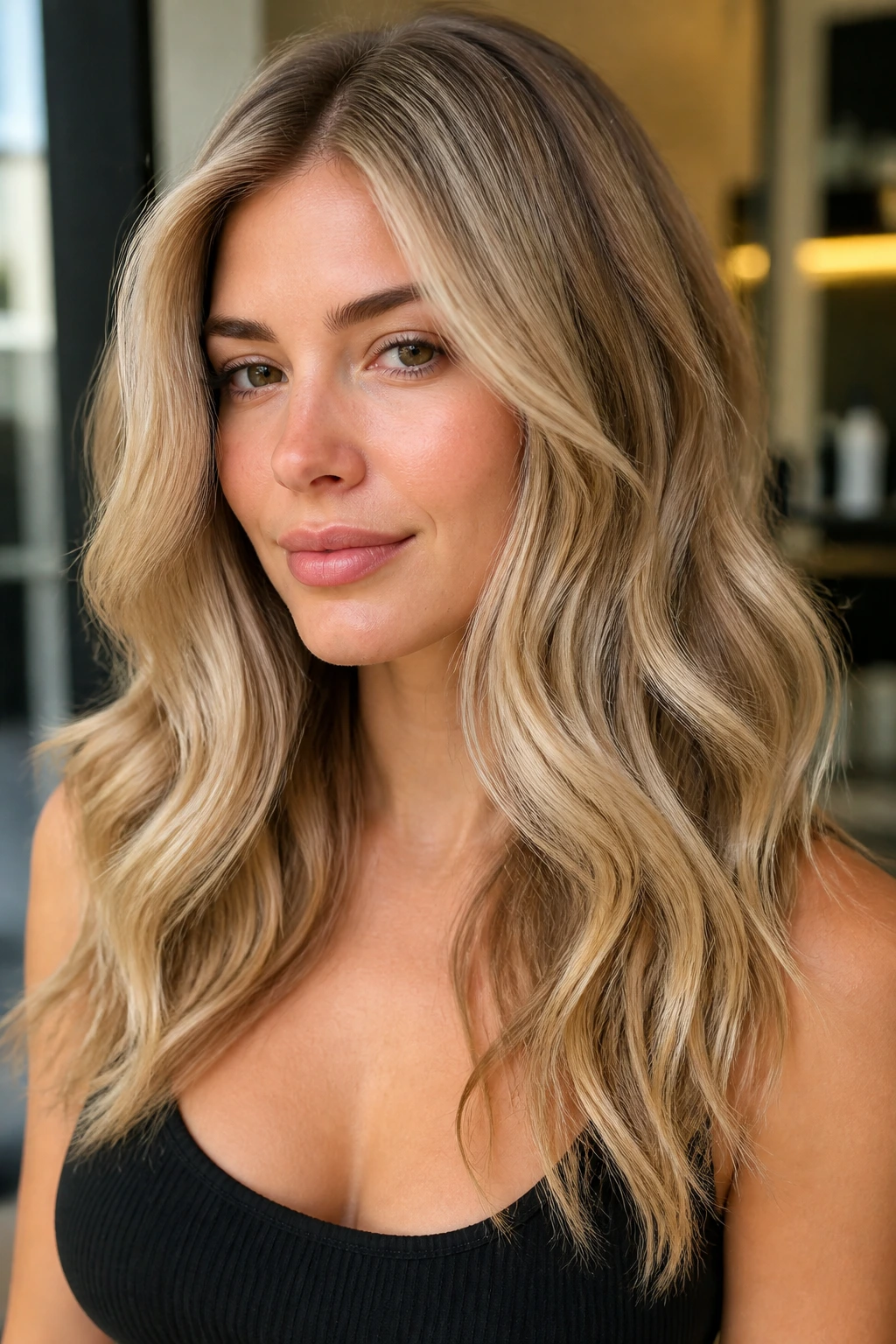 Portrait of person with blonde shade chosen for skin tone and hair history