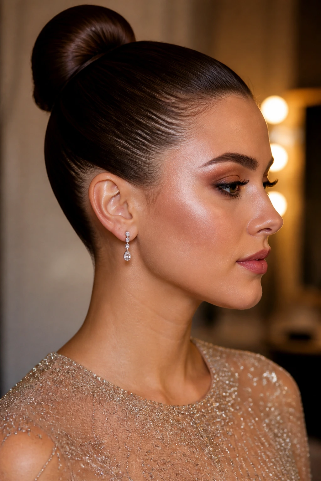 Close-up of a sleek ballet bun on a real person