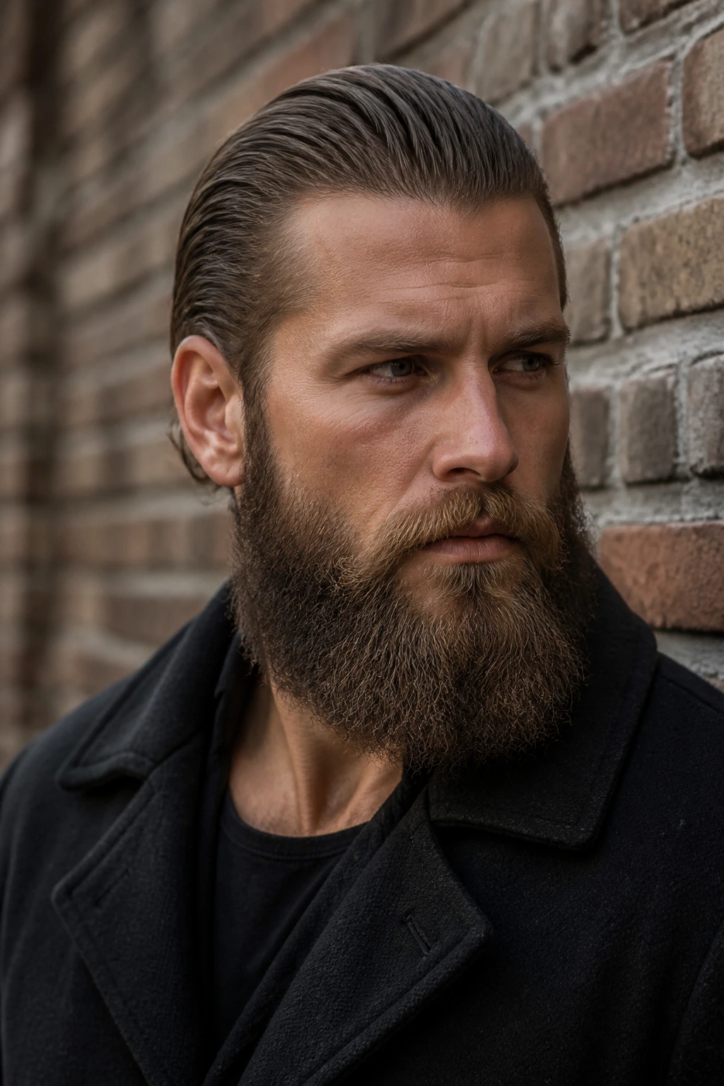 Man with slicked-back hair and full beard