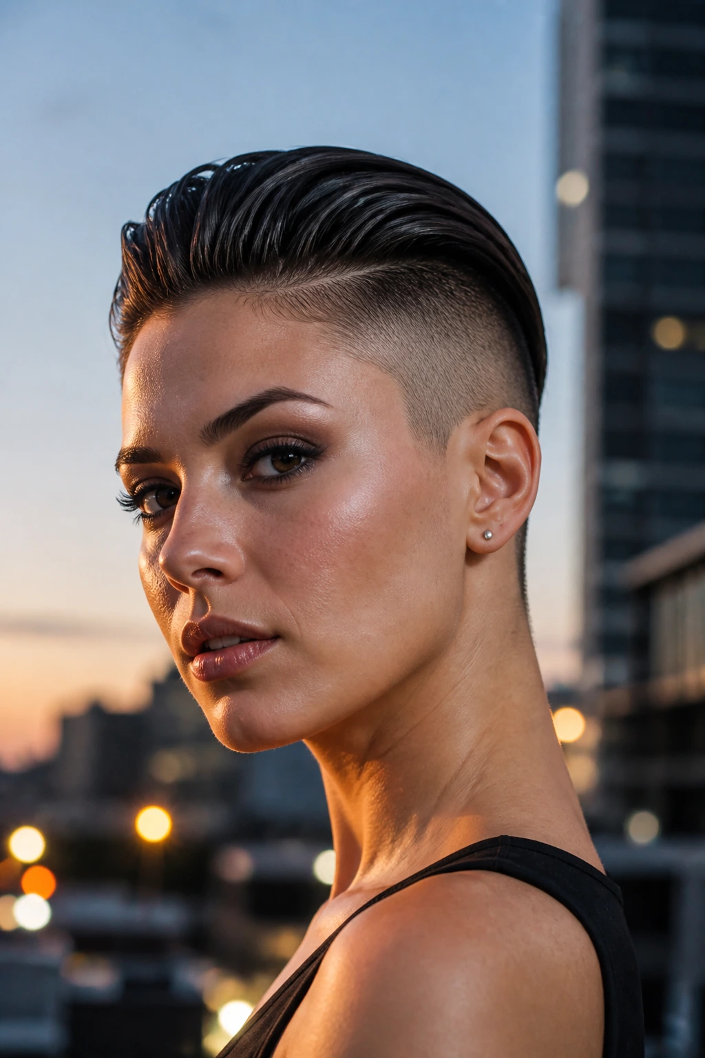 Woman with slicked-back crop and undercut