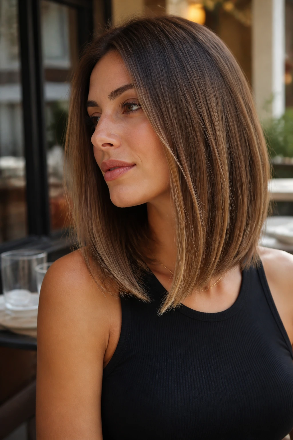 Portrait of a real woman with a slight A-line lob