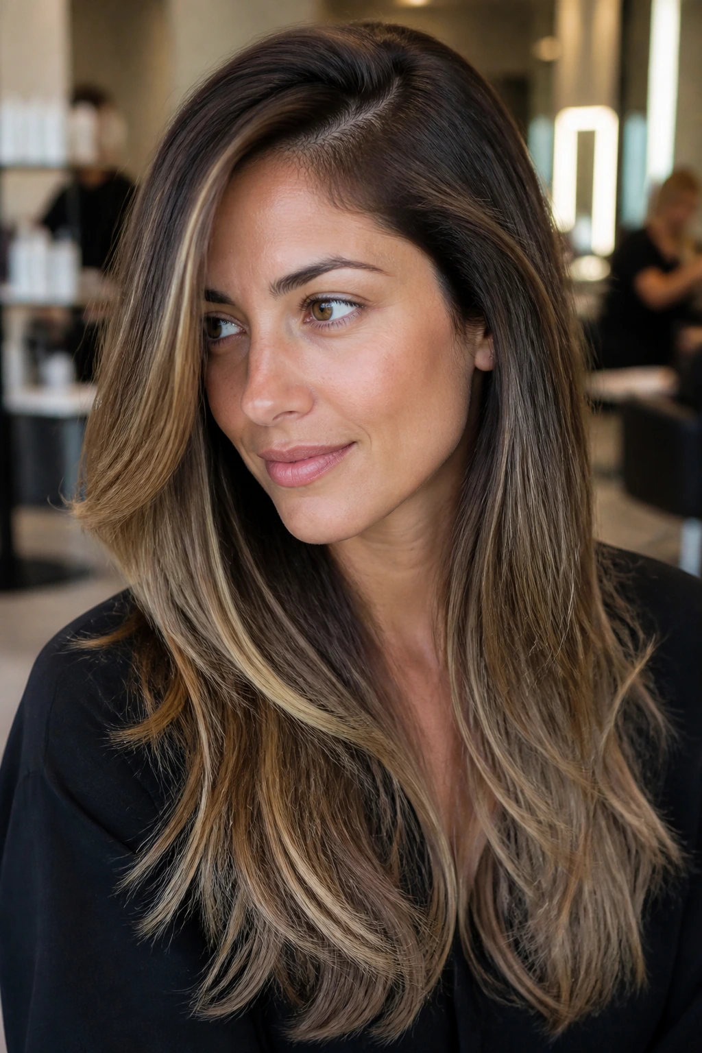 Portrait of a real person with smart-cut, side-part hairstyle.