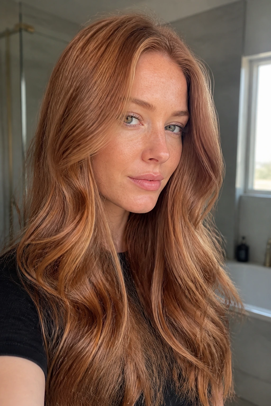 Portrait of a person with soft, muted ginger hair with beige-brown tones