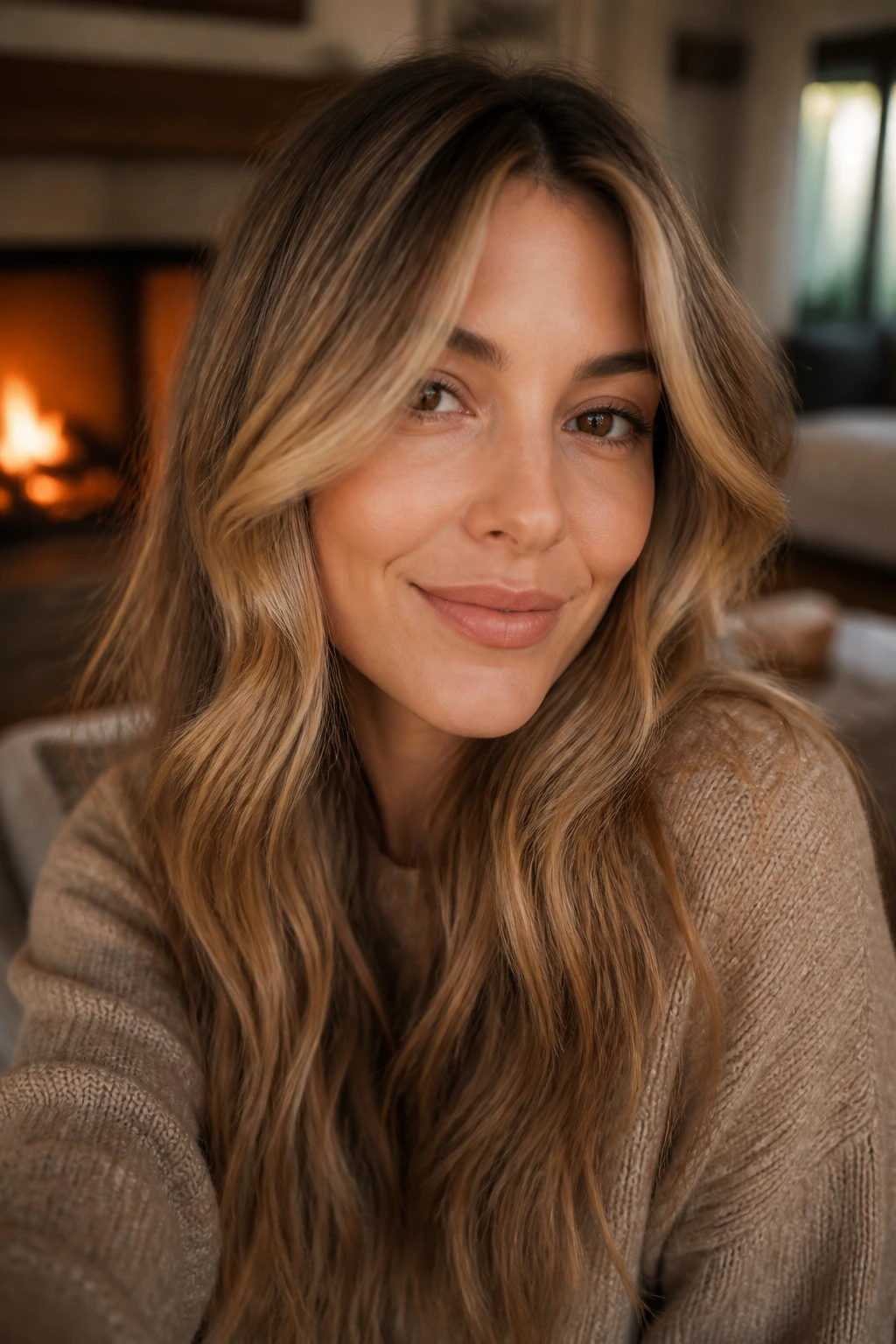 Close-up of smoked honey blonde hair with ash lowlights on a real person