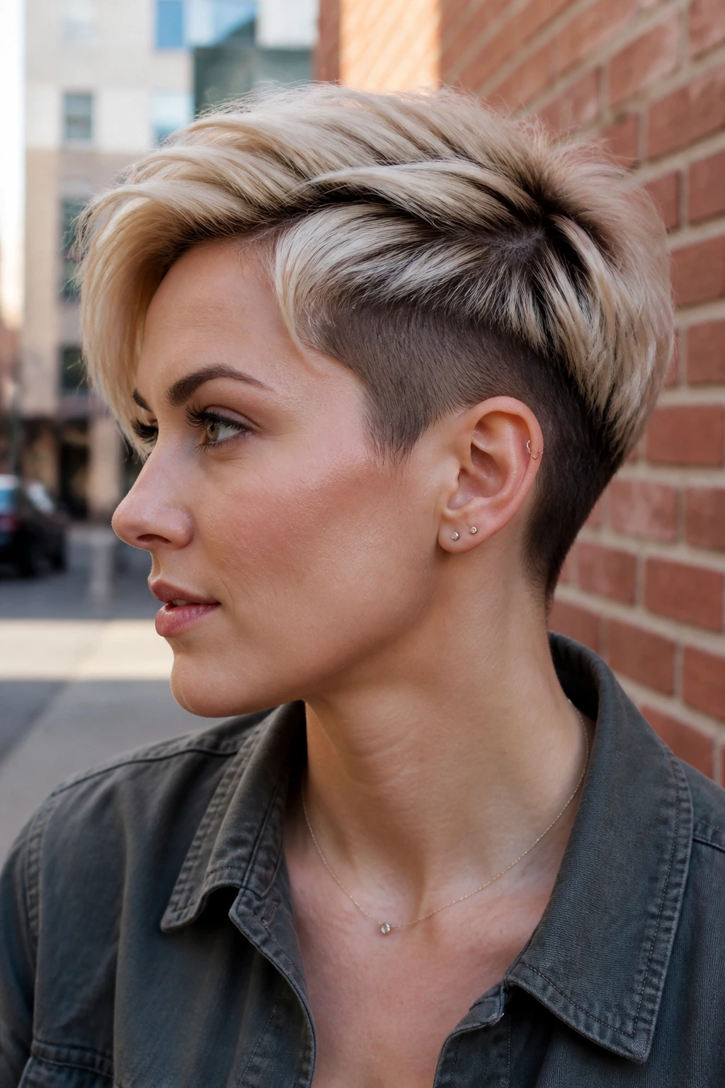 Portrait of a real person with a smoked vanilla undercut showing contrast between top and undercut.
