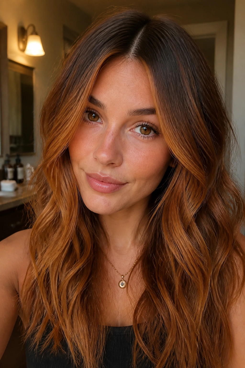 Portrait of a woman with smoky amber root shadow