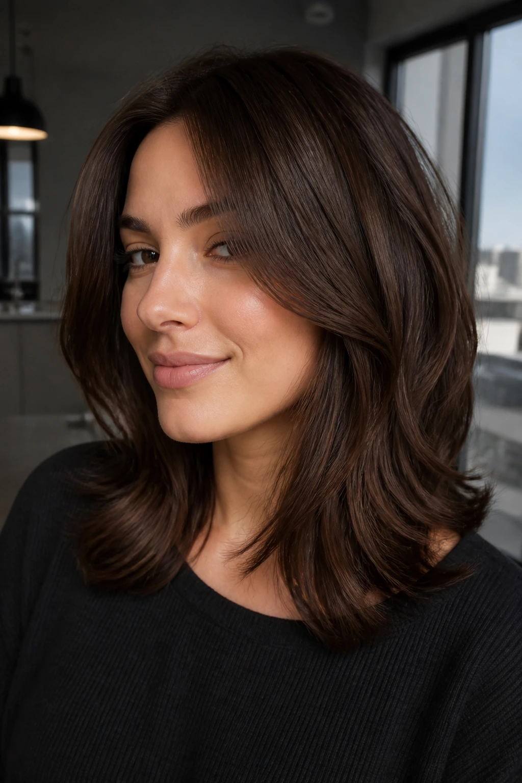 Real person with smoky chocolate midi cut in natural window light