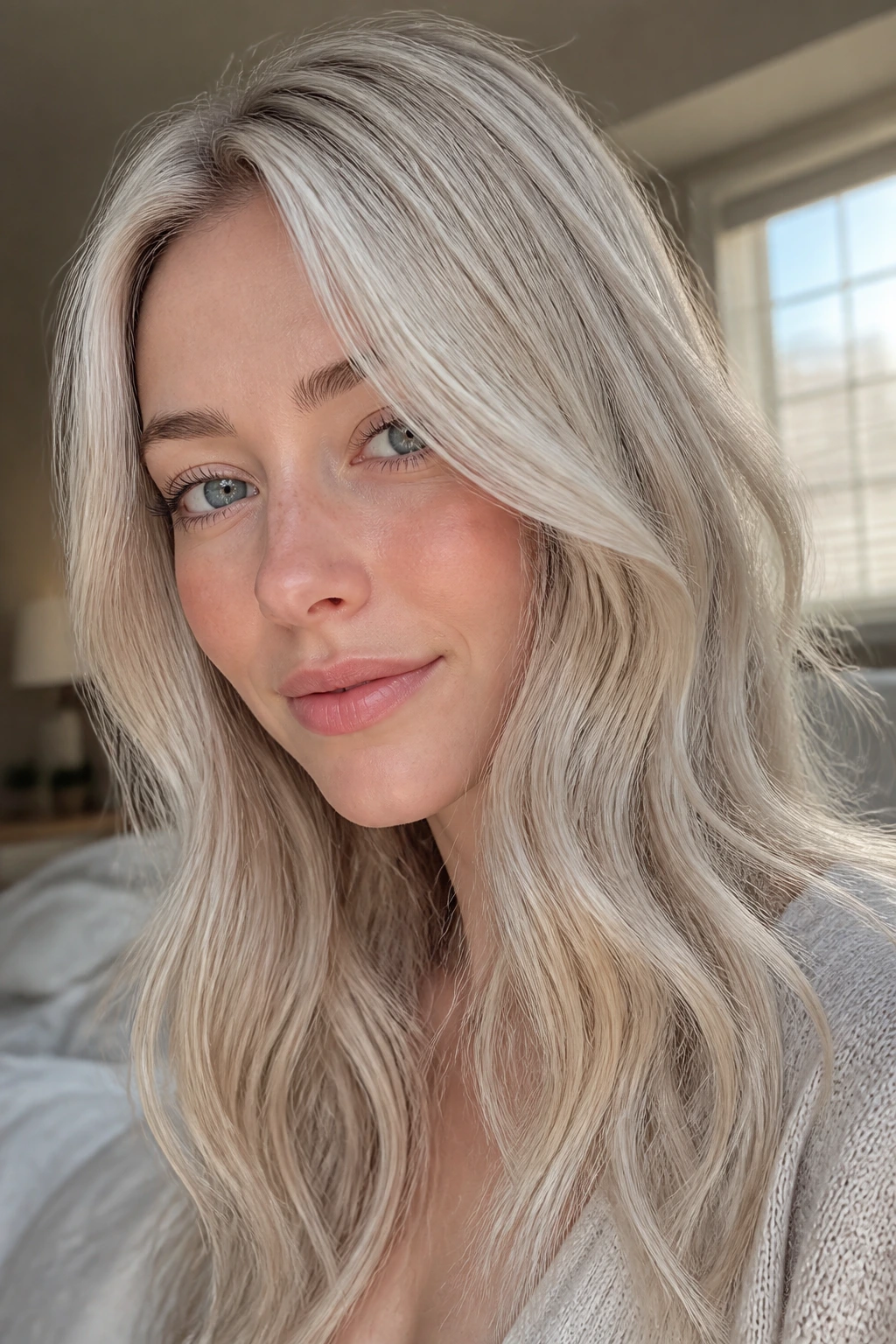 Close-up of a real woman with Snowy Micro-Highlights for pale skin