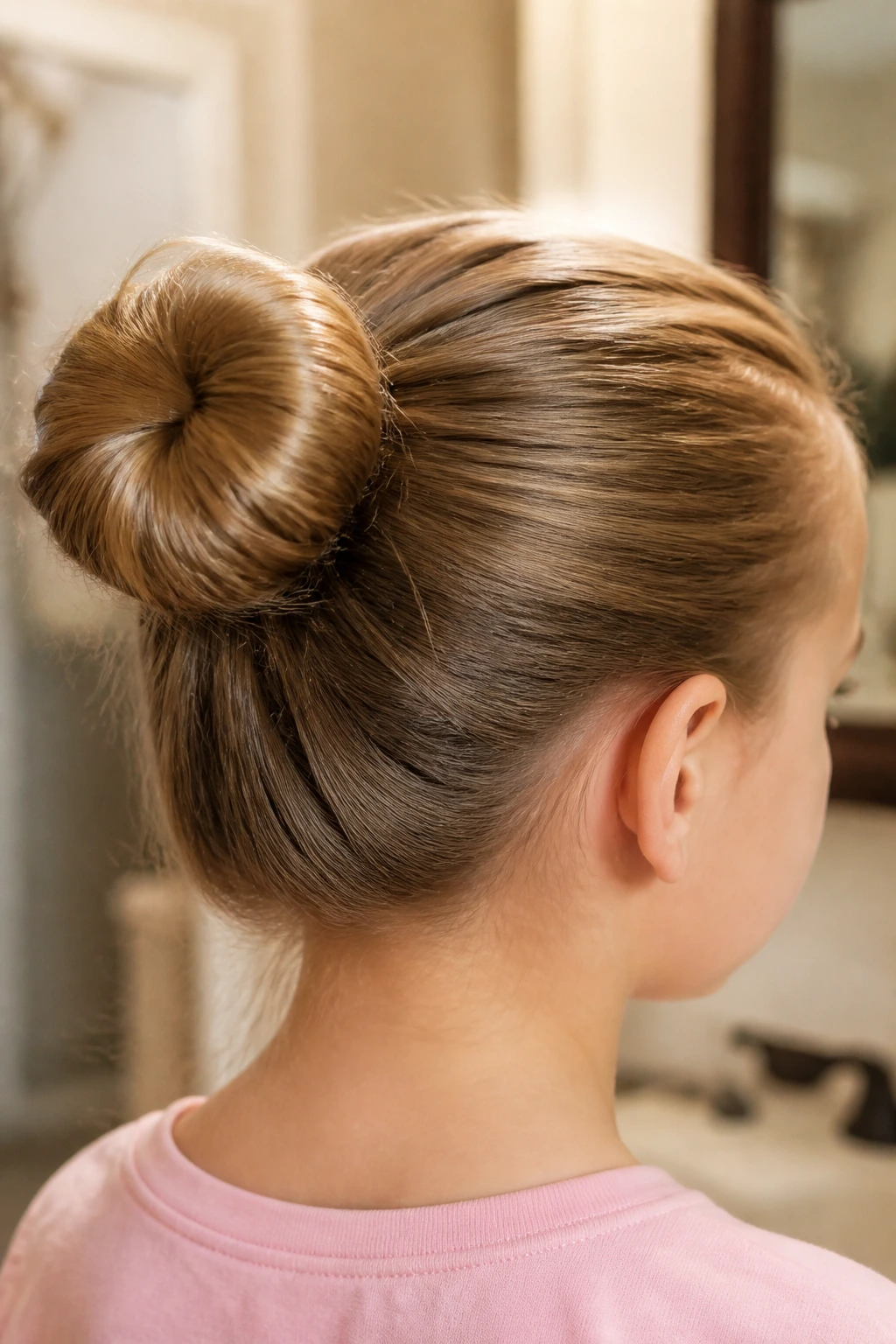 Back view of a girl with a smooth sock bun