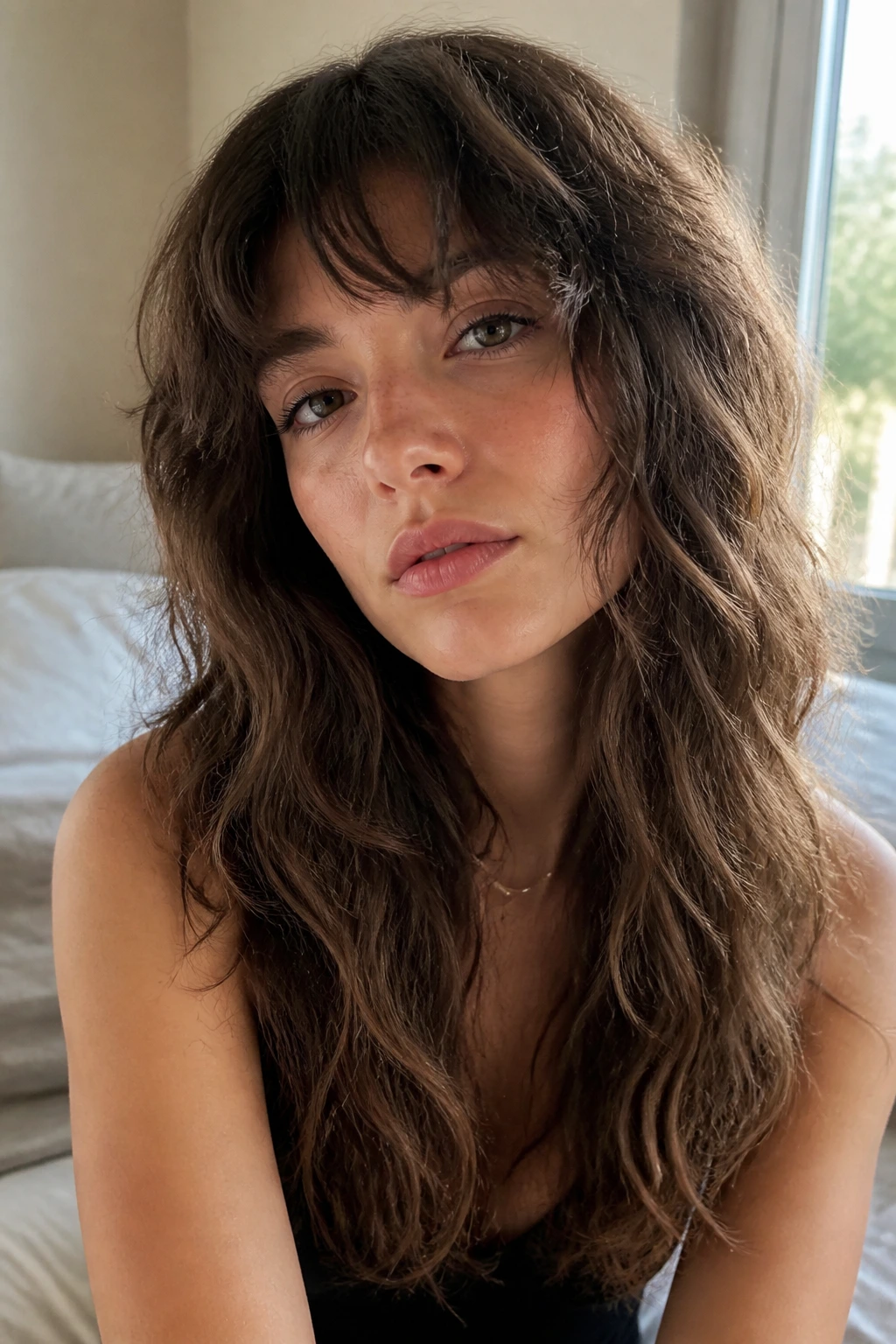 Real person with soft 2A wave wolf haircut showing gentle waves and full perimeter