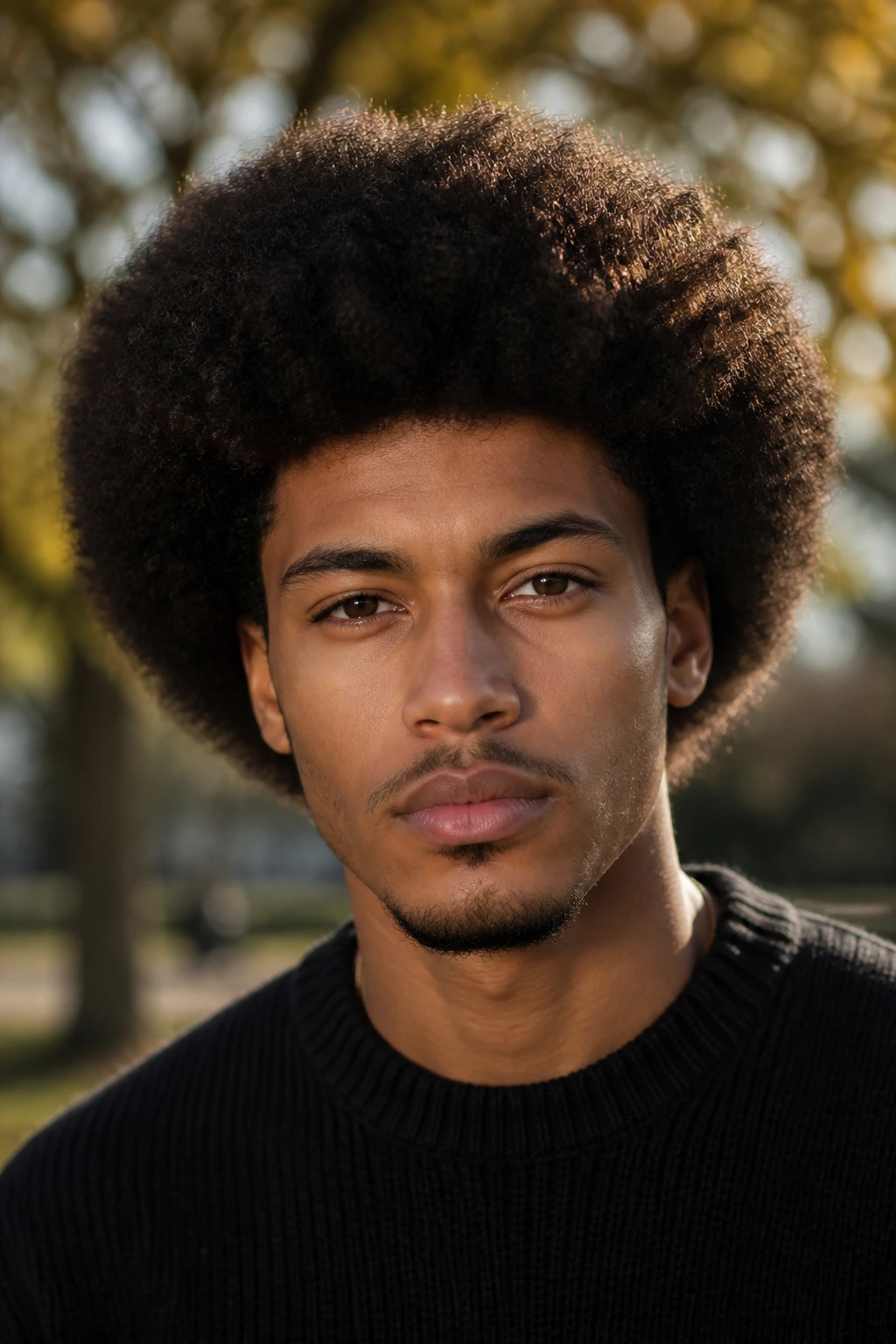 Man with soft afro shape in park setting