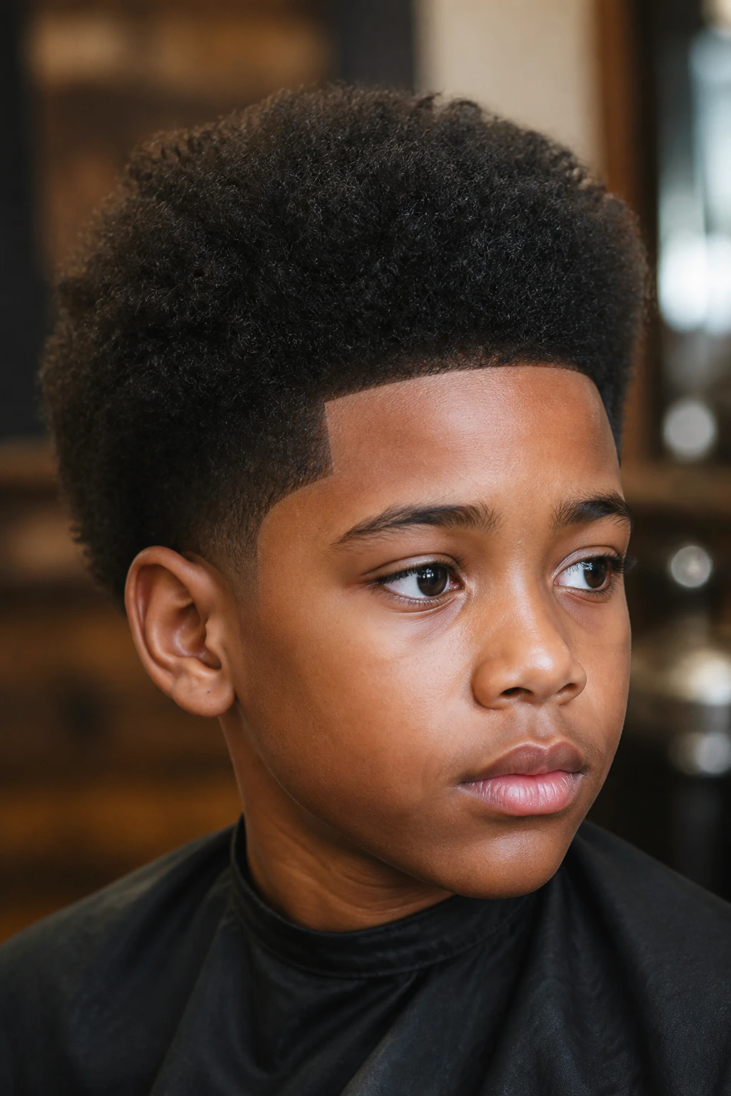 Close-up of a real boy with soft afro and clean shape-up