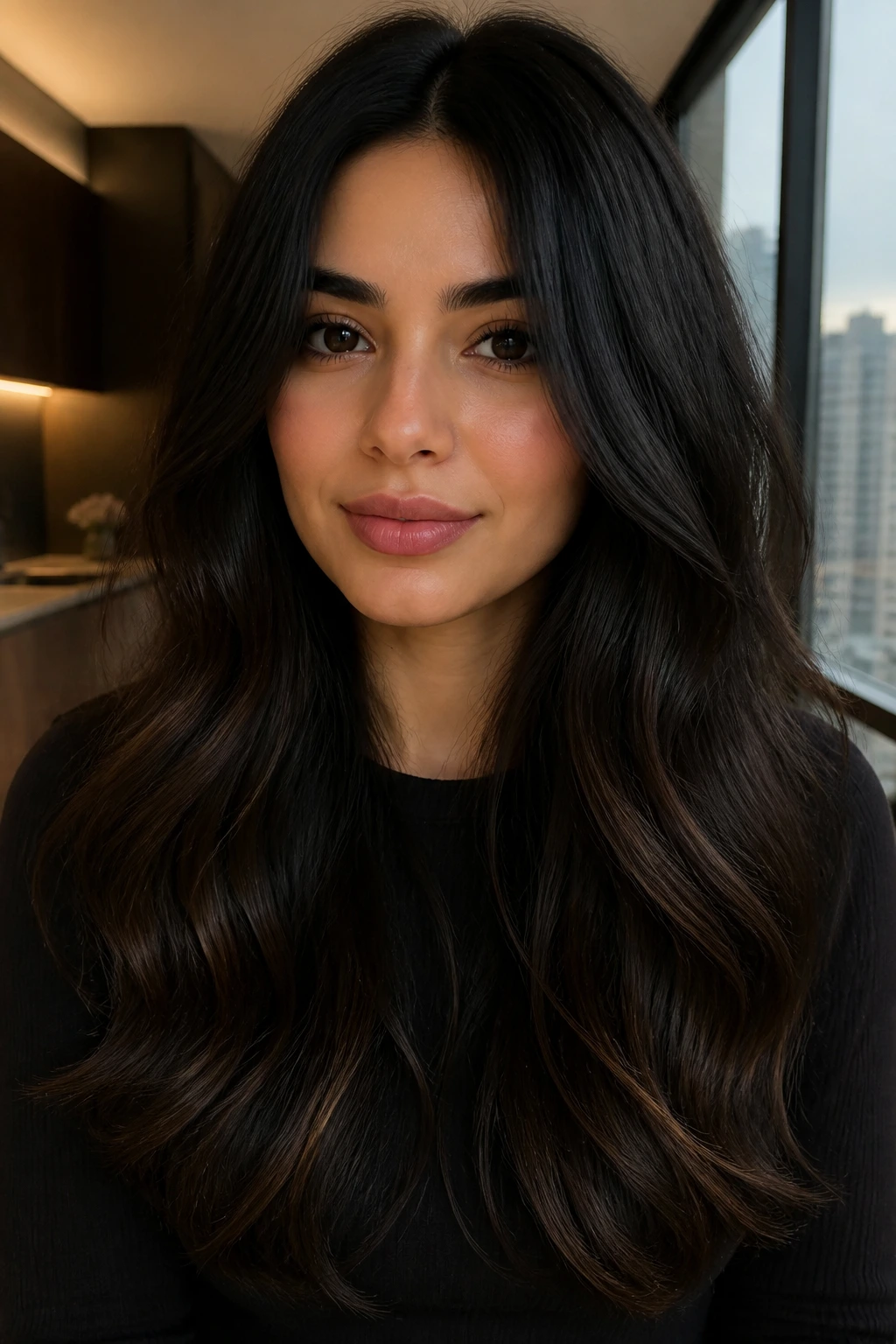 Woman with soft black to espresso gloss ombre