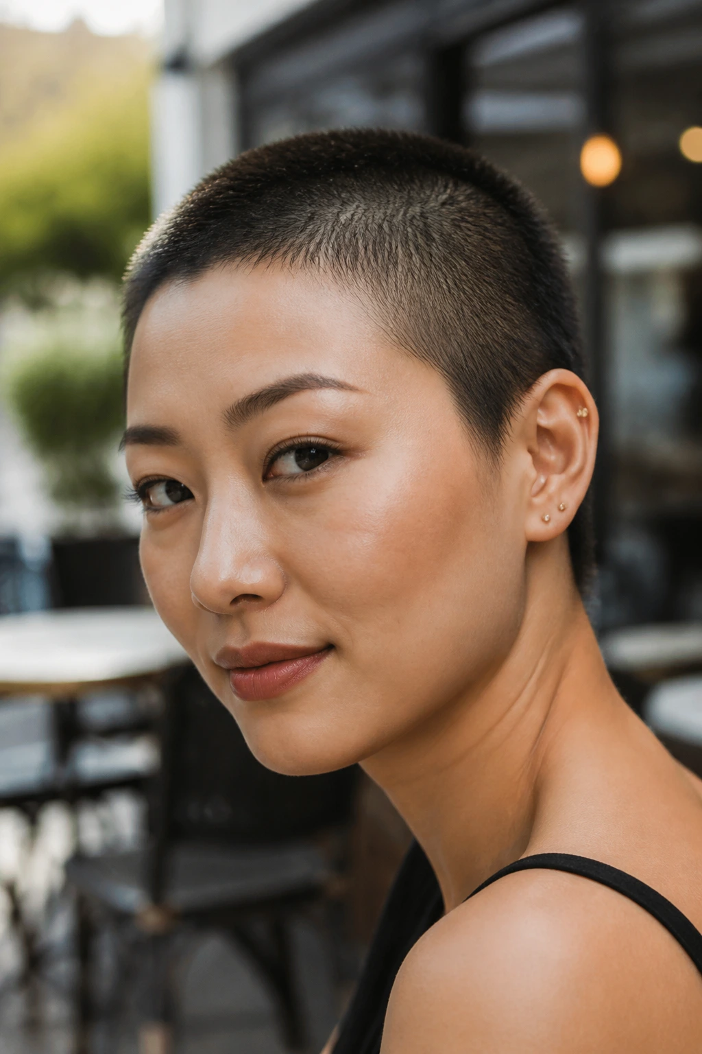 Close-up of a real person with a soft #4 buzz cut