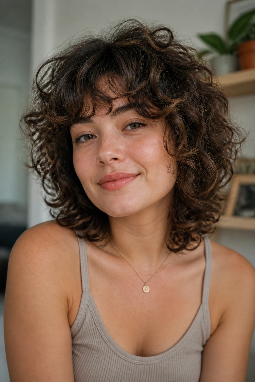 Portrait of person with soft fluffy shag and gentle fringe