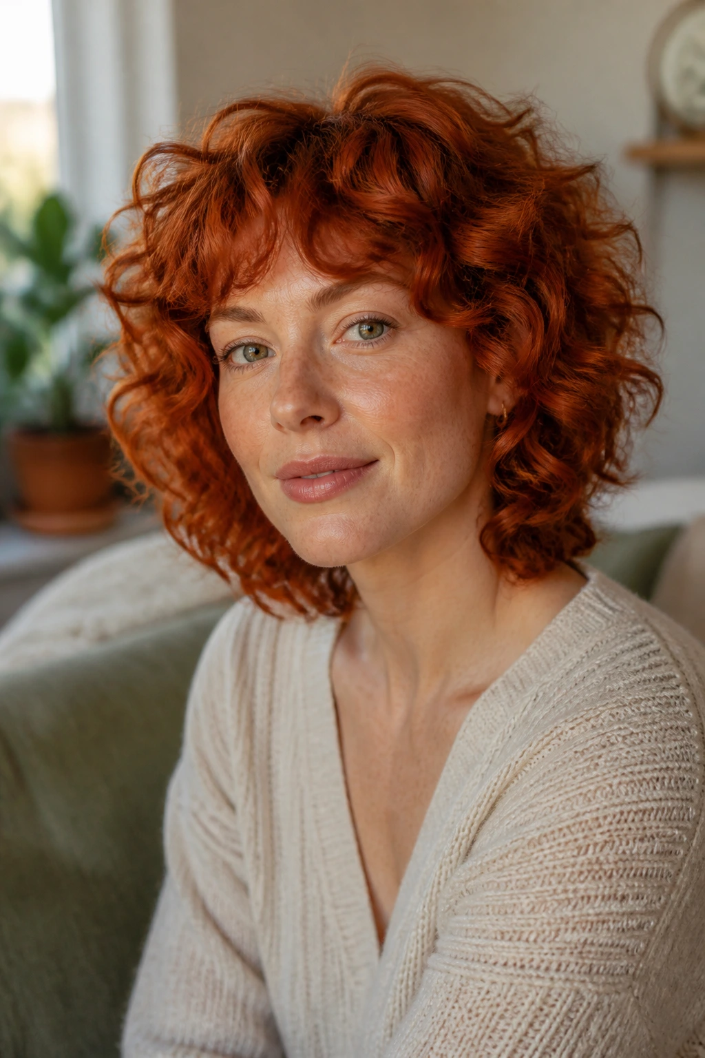Close-up of soft curly shag with rounded shape on a real woman