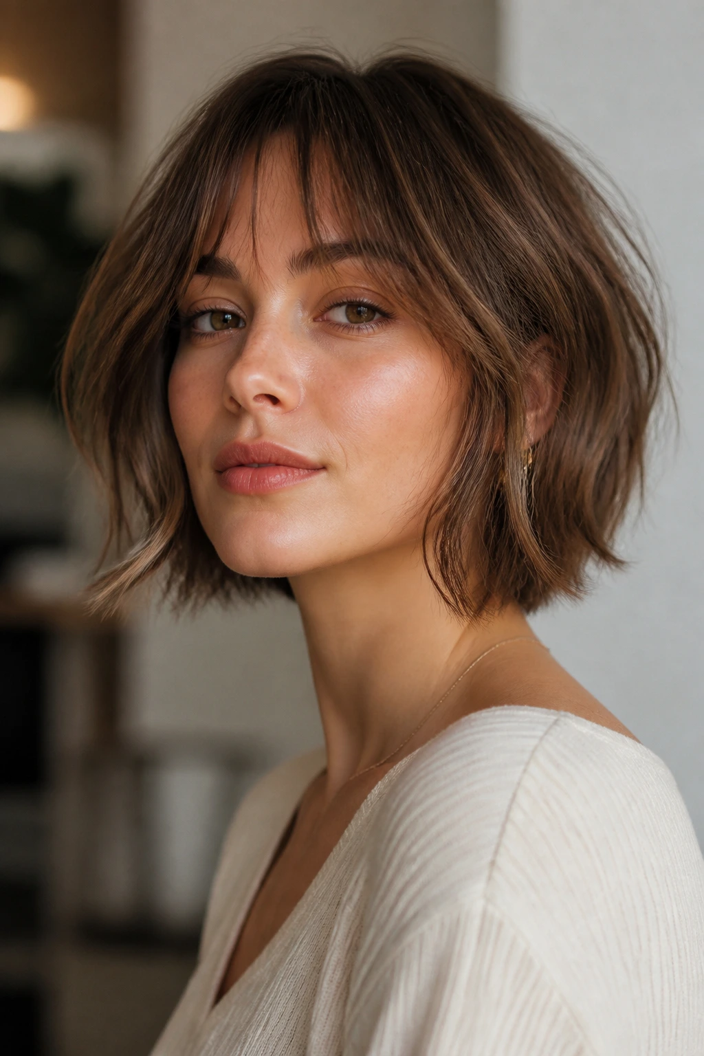 Portrait showing soft-edged wispy bob with a strong silhouette