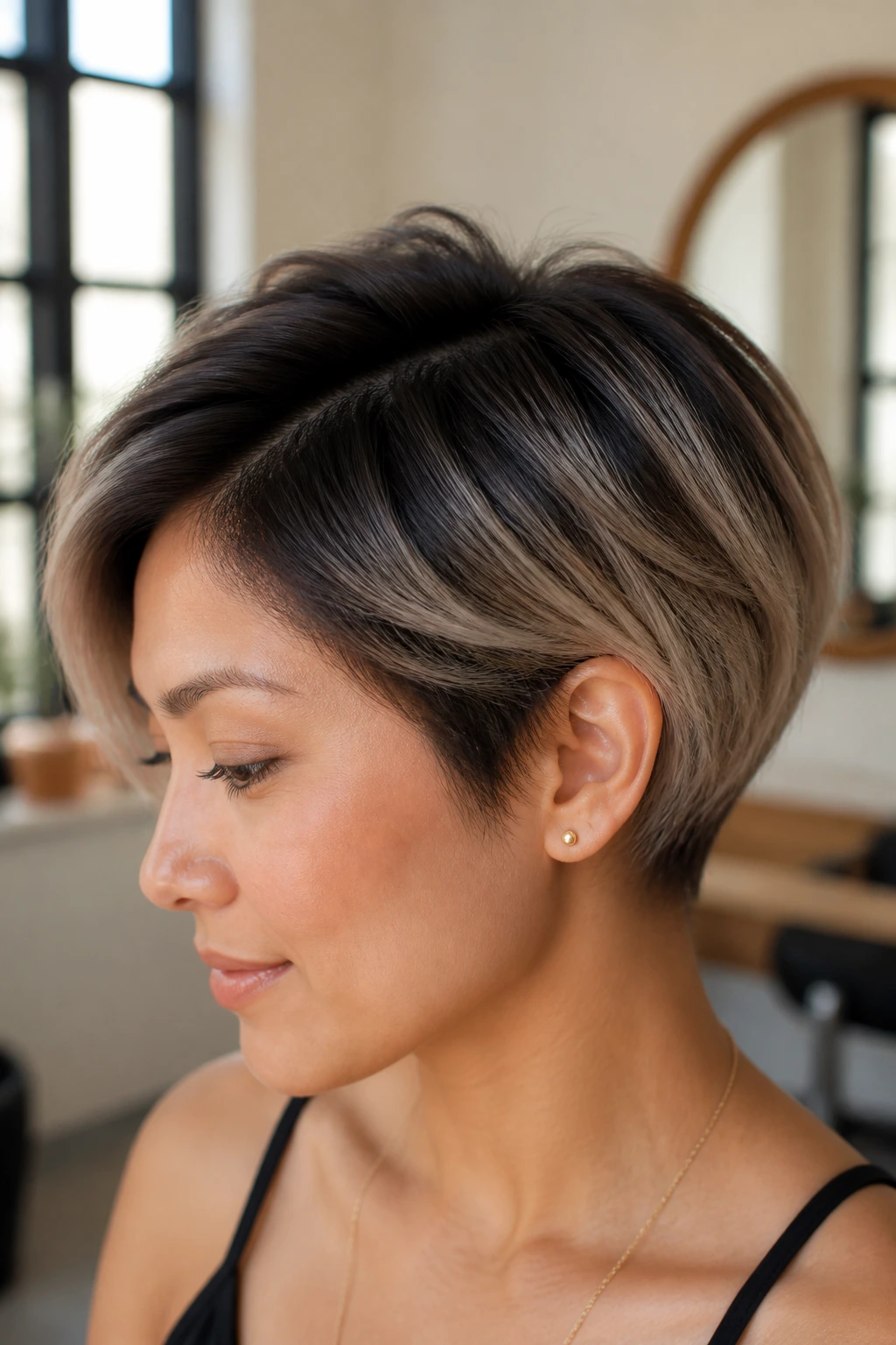Close-up of short hair with a soft fade on a real person