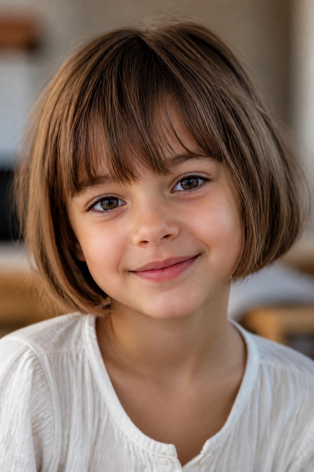Child wearing a soft French bob with light fringe