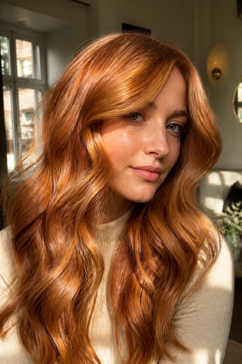 Close-up portrait showing ginger hair with light and shadow across strands