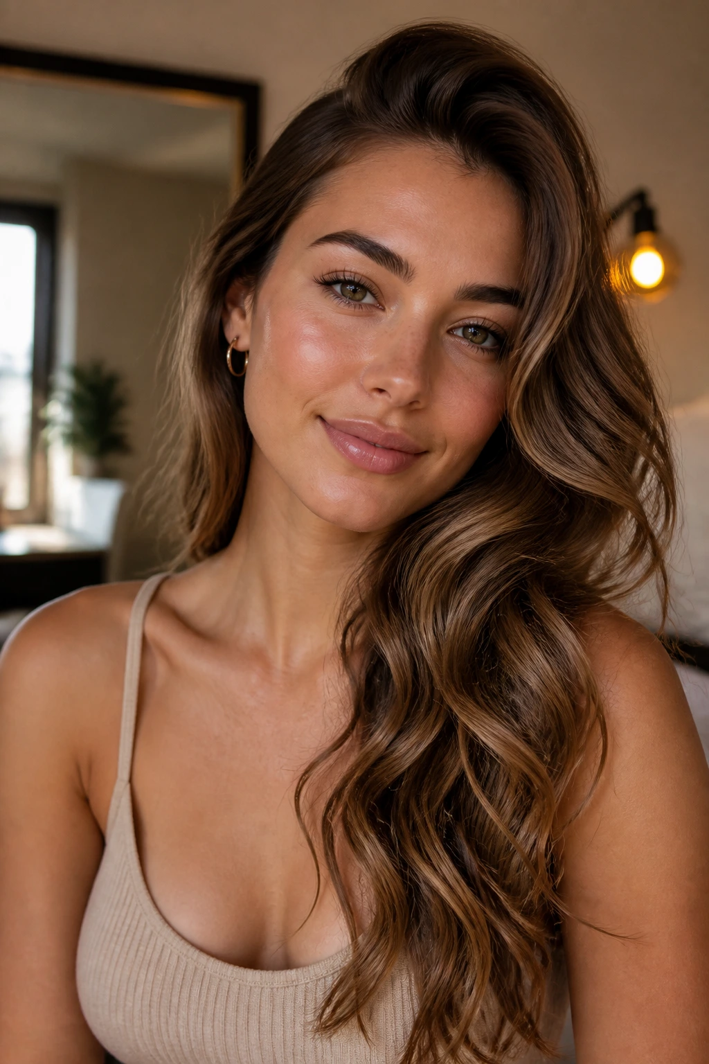 Portrait of a woman with a soft glam side-swept beachy wave