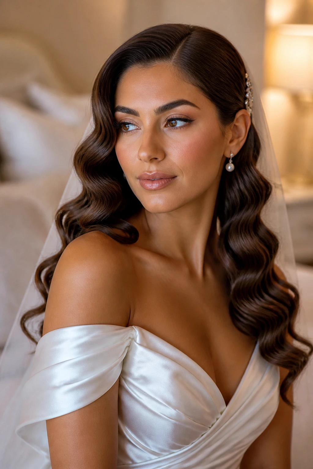 Close-up of a real bride with polished S-waves and glossy finish