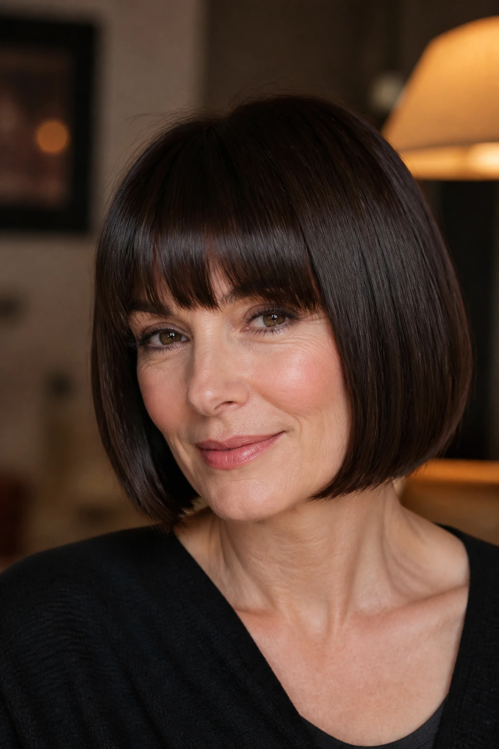 Person with Soft Glass Bob showing glossy, sleek fringe