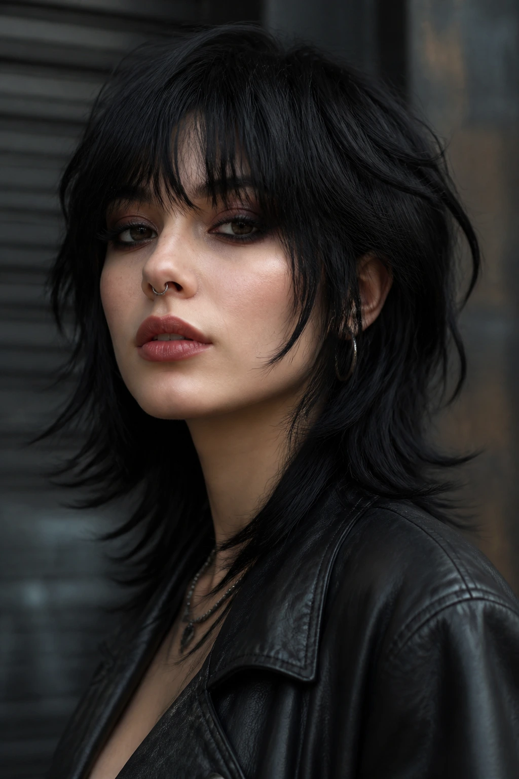 Portrait of a real person with Soft Goth Wolf variation wolf cut.