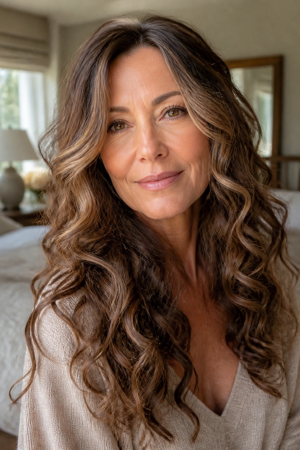 Real woman with soft long curls and minimal layering
