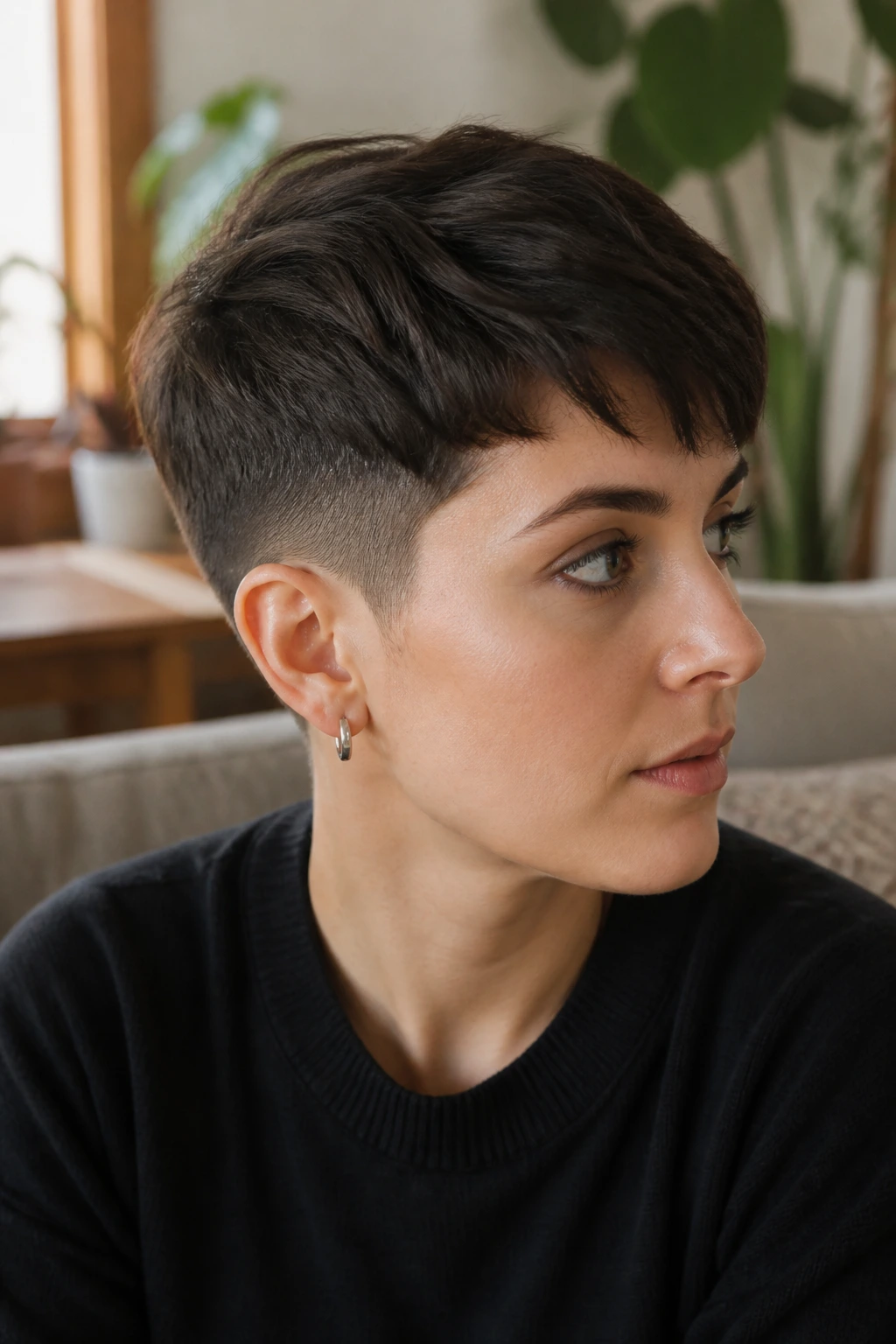 Real person with soft-matte undercut and matte top in natural light
