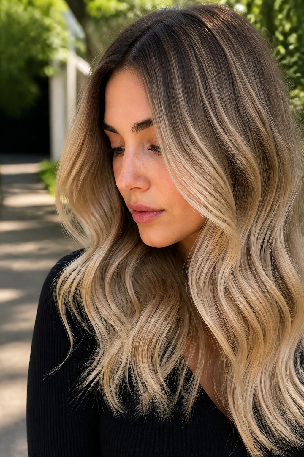 Close-up of soft mocha shadow blonde hair on a real person