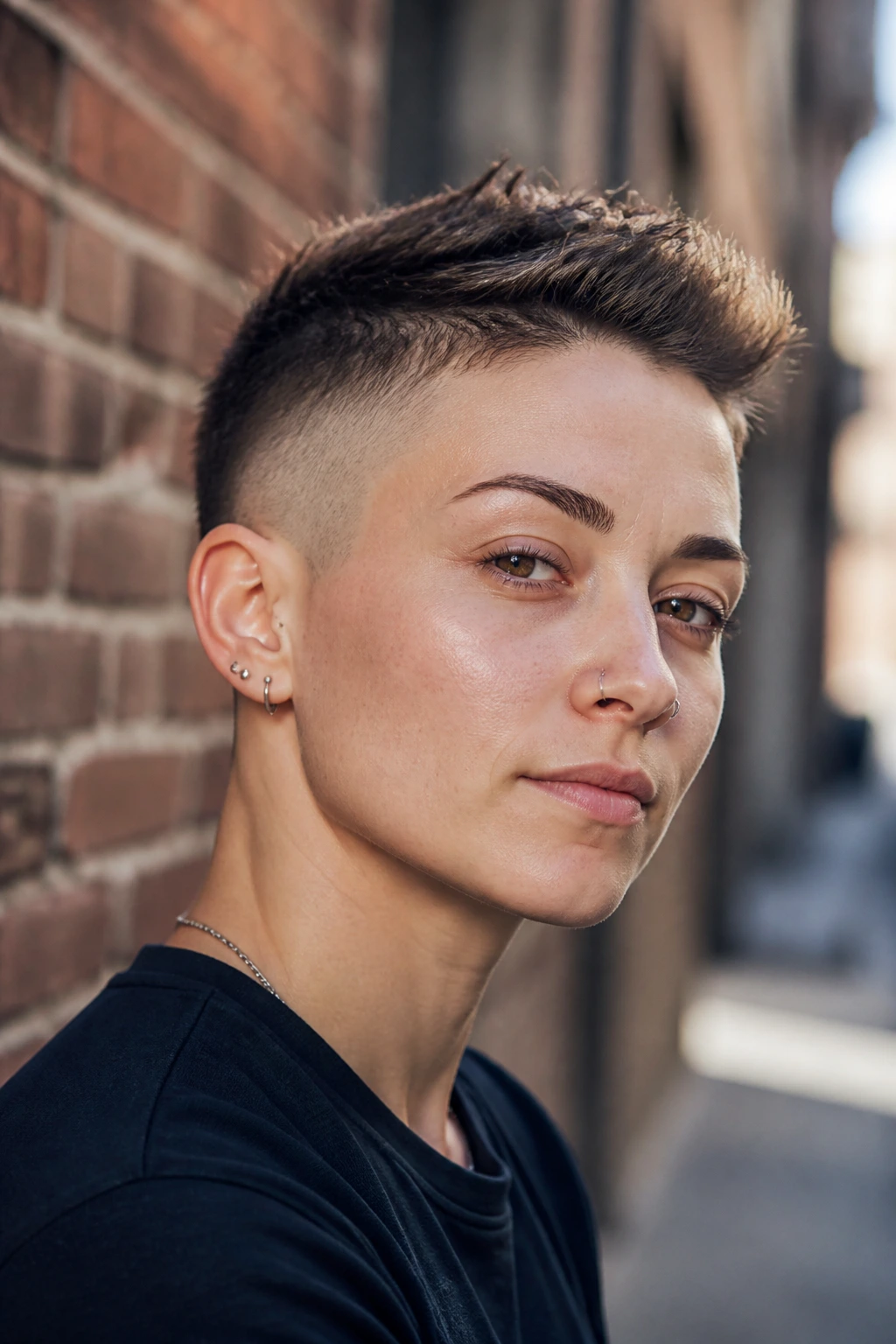 Close-up of a real person with a soft mohawk fade