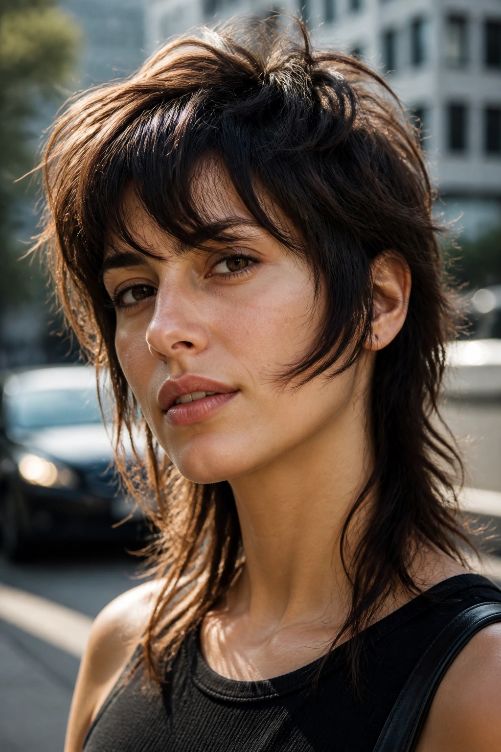 Portrait of a person with soft mullet-edge shag with swing at the back