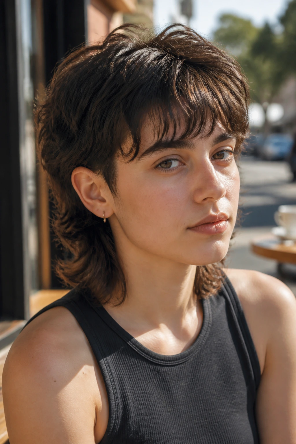 Close-up portrait of a real person with soft mullet, fringe, and tapered sides