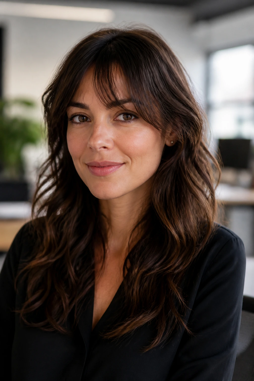 Real woman with a soft office fringe close-up