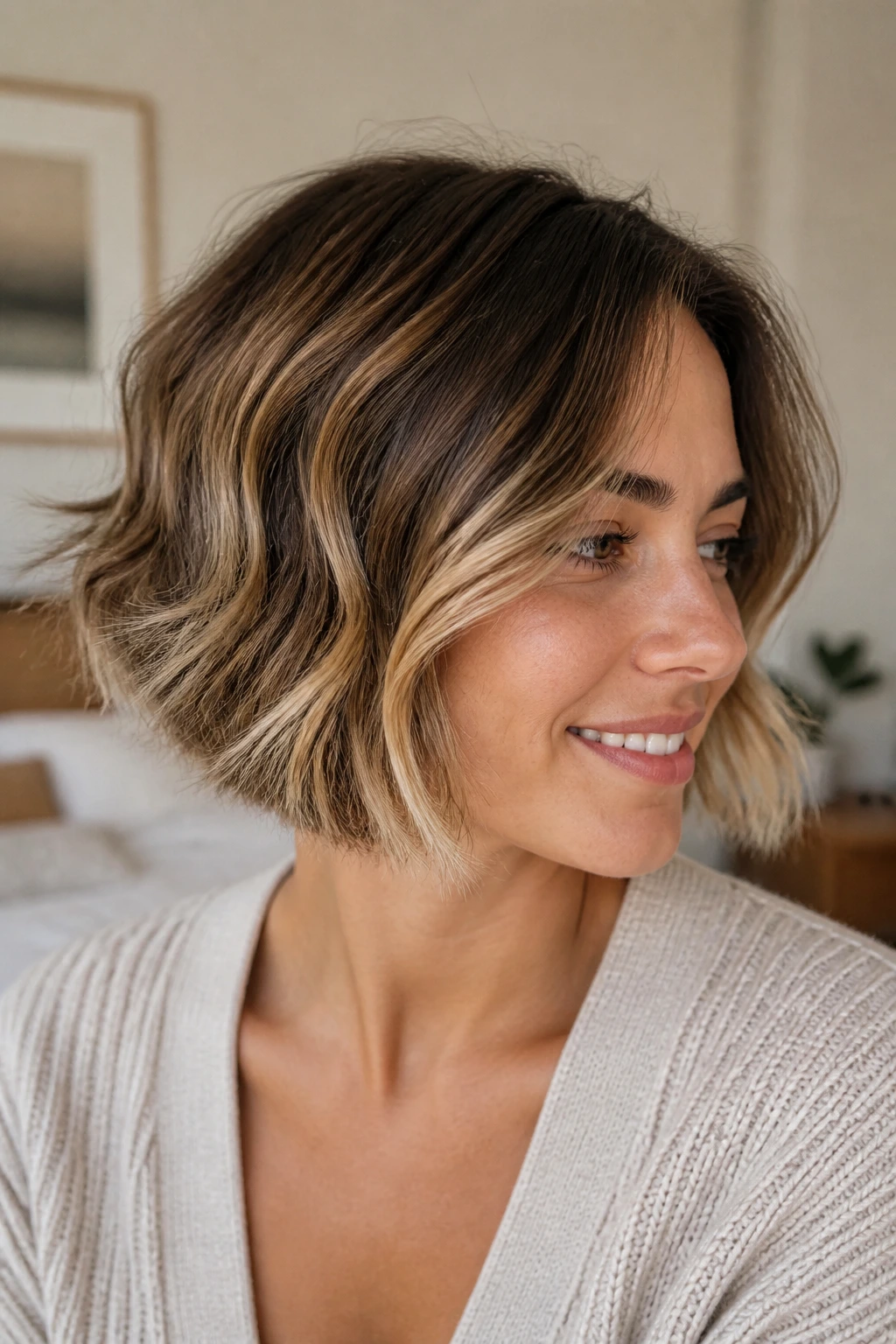 Close-up of short hair with a soft ombre on a real person