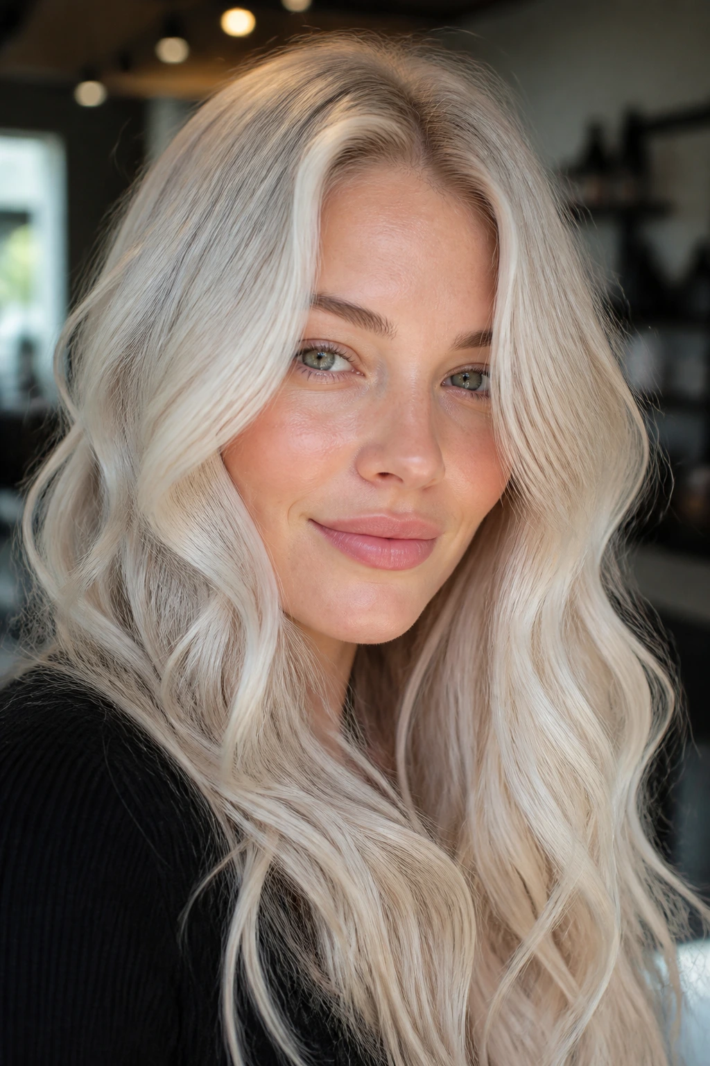 Portrait of pale-skinned person with soft pearl ice blonde and gentle gloss