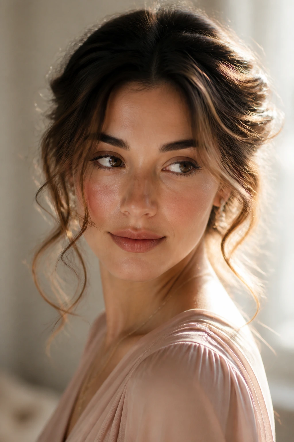 Portrait highlighting soft romantic hair shape framing the face