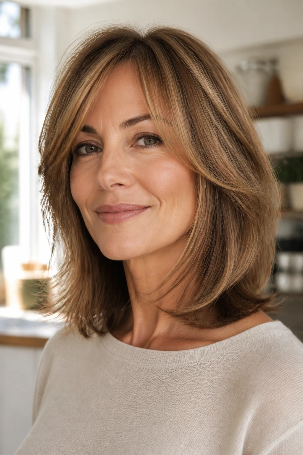Real woman with soft rounded cut and airy ends in natural light